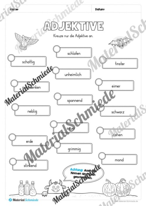 Arbeitsheft Wortarten - Thema Halloween (Arbeitsblatt 10)