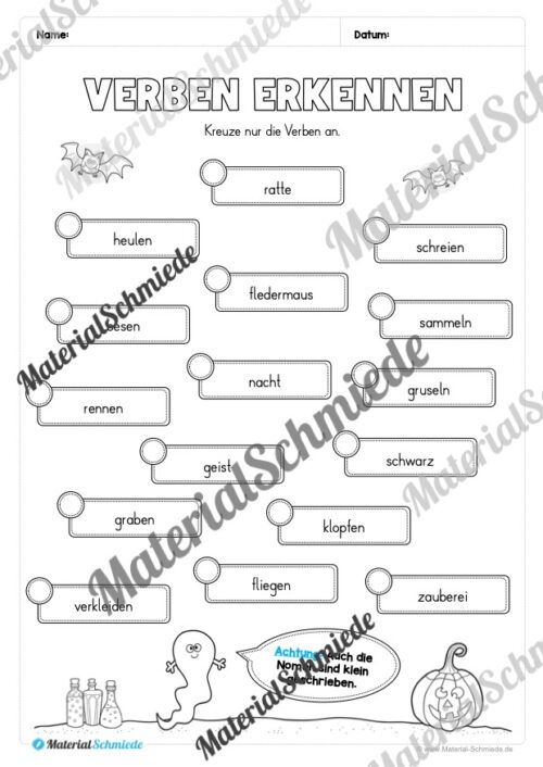 Arbeitsheft Wortarten - Thema Halloween (Arbeitsblatt 13)