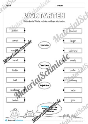 Arbeitsheft Wortarten – Thema Halloween (Arbeitsblatt 14)