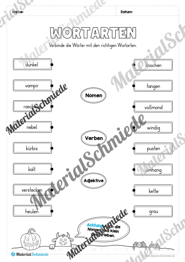 Arbeitsheft Wortarten – Thema Halloween (Arbeitsblatt 14)