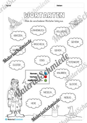 Arbeitsheft Wortarten – Thema Halloween (Arbeitsblatt 17)