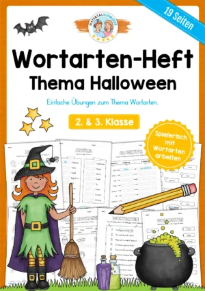 Arbeitsheft Wortarten - Thema Halloween (19 Arbeitsblätter) - 2. & 3. Klasse