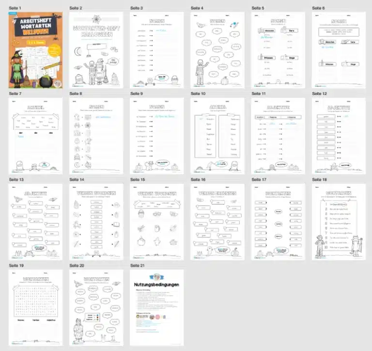Arbeitsheft Wortarten – Thema Halloween (Überblick)