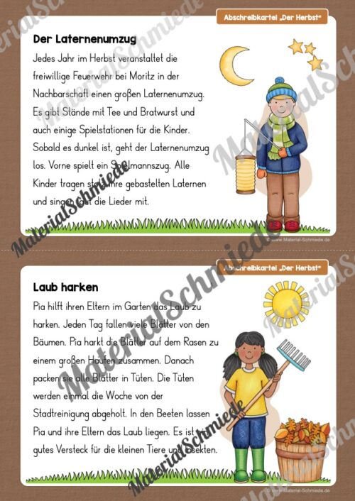 Abschreibkartei: Thema Herbst (12 Karten mit Schreibvorlagen) - Vorschau 01