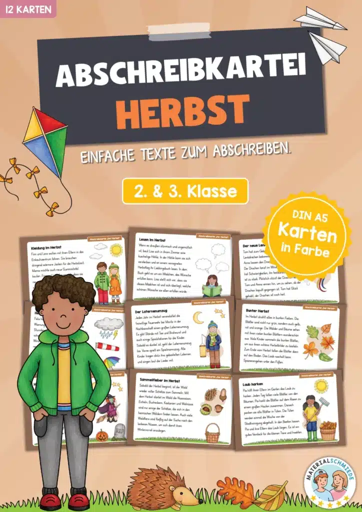 Abschreibkartei: Thema Herbst (12 Karten mit Schreibvorlagen)