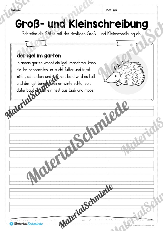 Abschreibtexte Herbst: Groß- und Kleinschreibung (Arbeitsblatt 02)