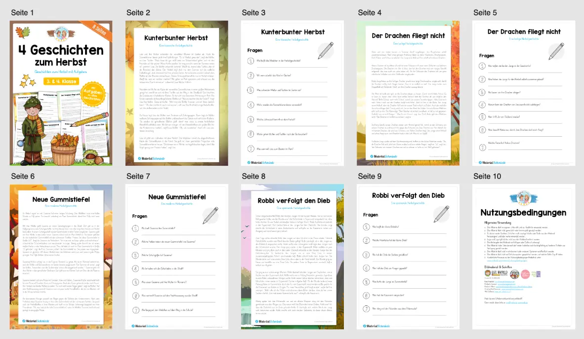 4 Geschichten zum Herbst (mit Aufgaben) - Überblick