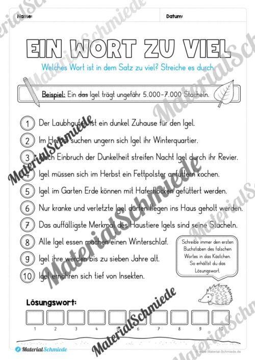 Deutsch-Heft Herbst (2. & 3. Klasse) - Arbeitsblatt 11