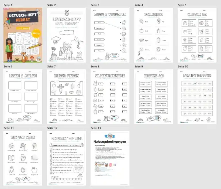 Deutsch-Heft Herbst (2. & 3. Klasse) GRATIS – Überblick