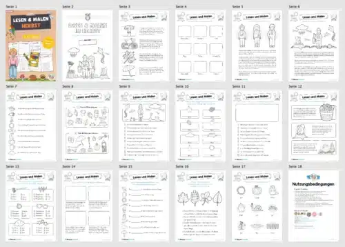 15 Arbeitsblätter zum Lesen & Malen im Herbst (Überblick)