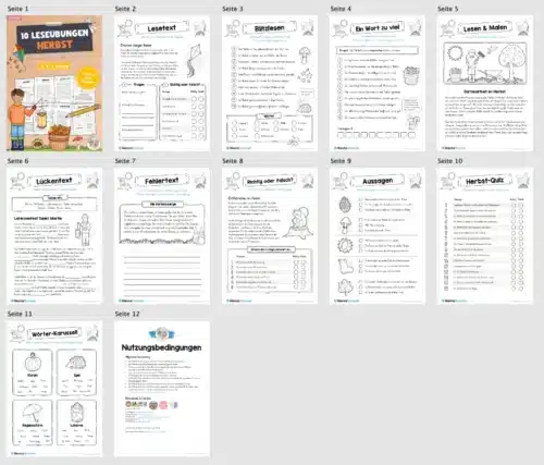 10 Leseübungen zum Herbst (Lesen & Verstehen) - Überblick