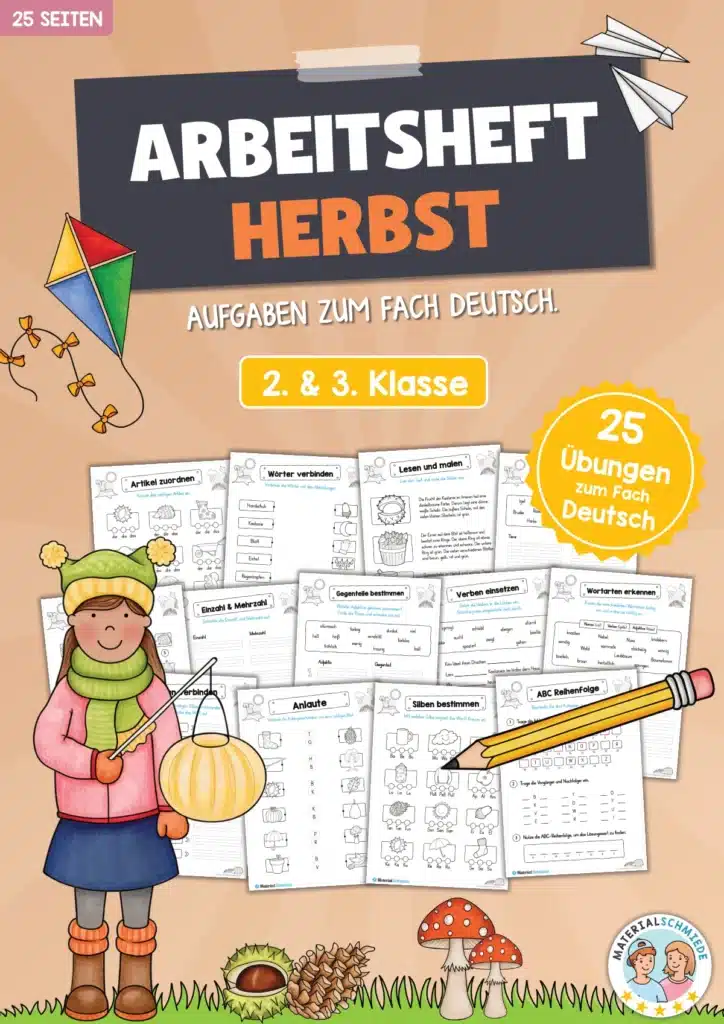 Arbeitsheft Herbst: Deutsch 2. und 3. Klasse (25 Arbeitsblätter)