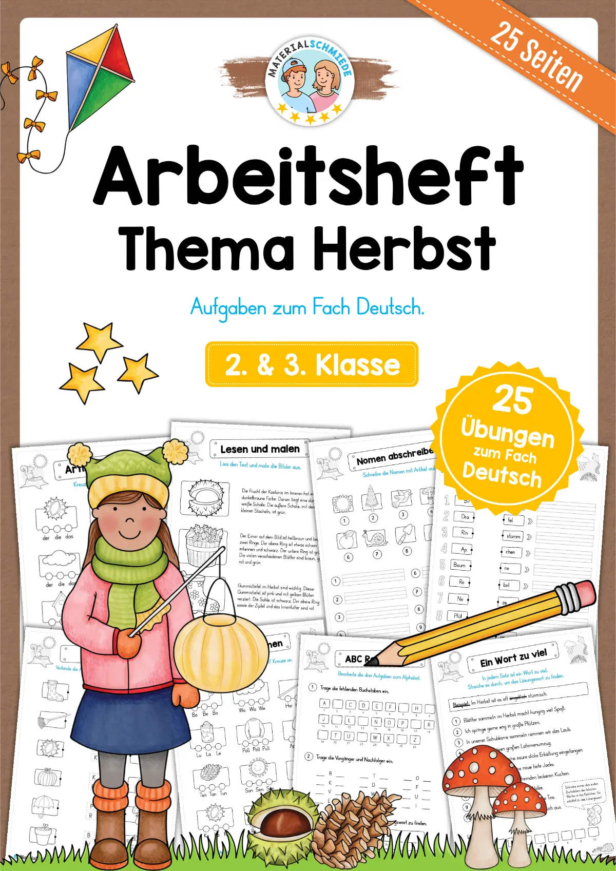 Arbeitsheft Herbst: Deutsch 2/3 Klasse (25 Arbeitsblätter)
