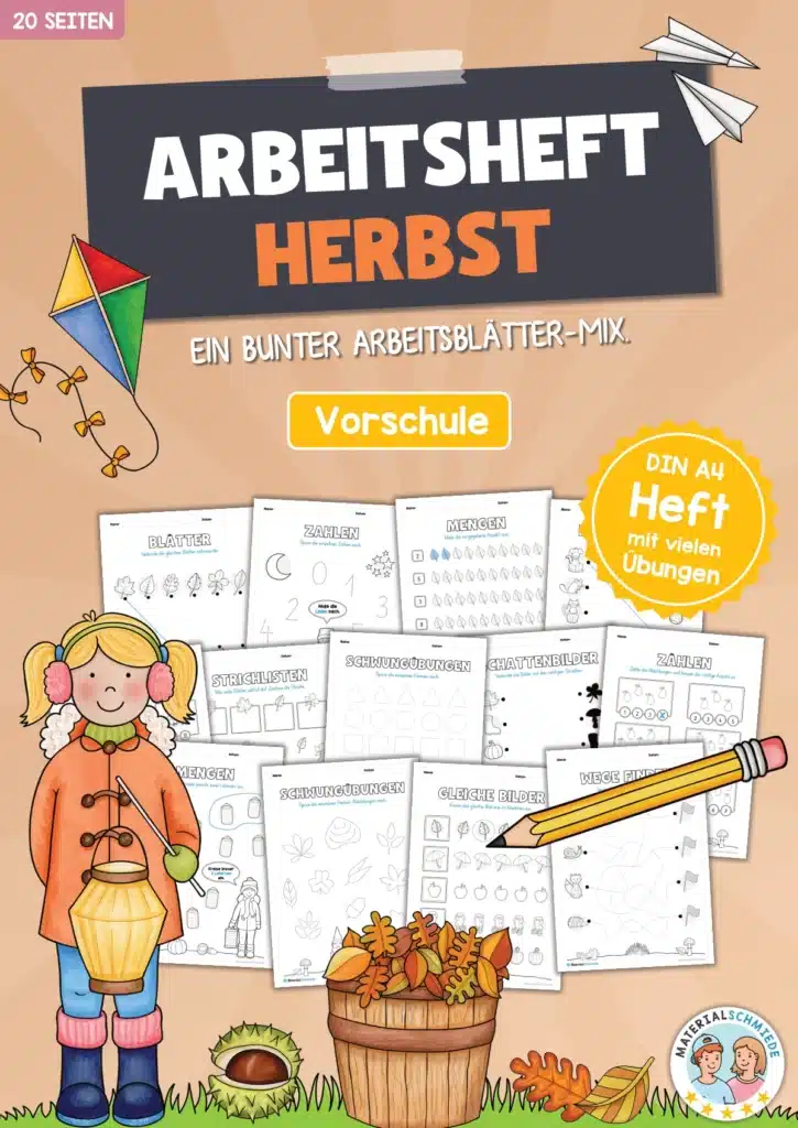 Arbeitsheft Herbst: Vorschule (20 Arbeitsblätter)