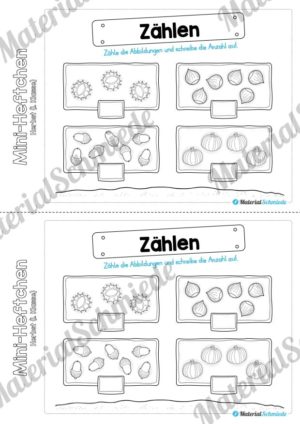 Mini-Heft: Herbst für die 1. Klasse (Abbildungen zählen)