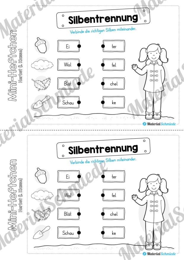 Mini-Heft: Herbst für die 1. Klasse (Silben verbinden)