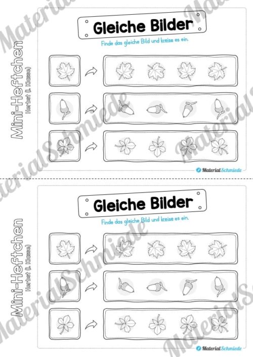 Mini-Heft: Herbst für die 1. Klasse (Gleiche Bilder)