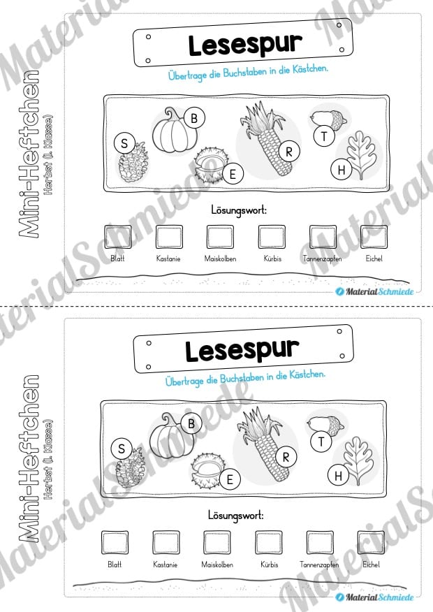 Mini-Heft: Herbst für die 1. Klasse (Lesespur)