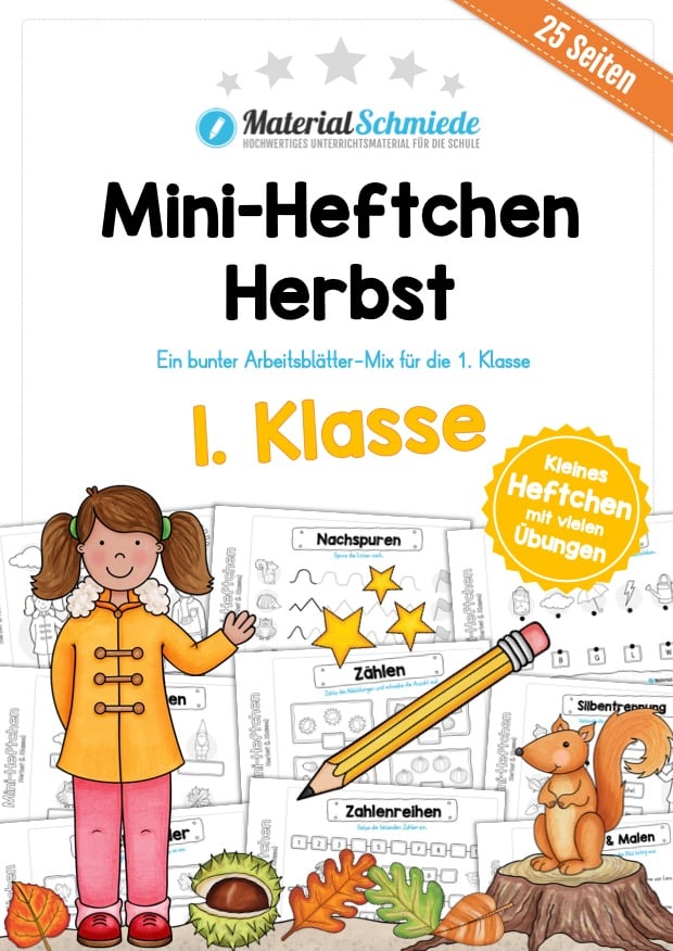 Mini-Heft: Herbst für die 1. Klasse (25 Arbeitsblätter)