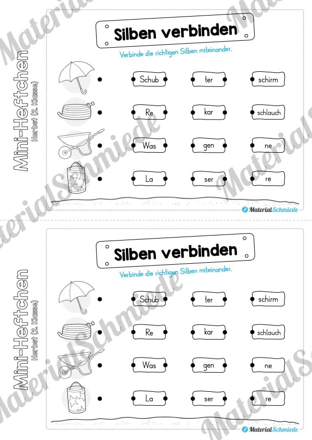 Mini-Heft: Herbst für die 2. Klasse (Silben verbinden)