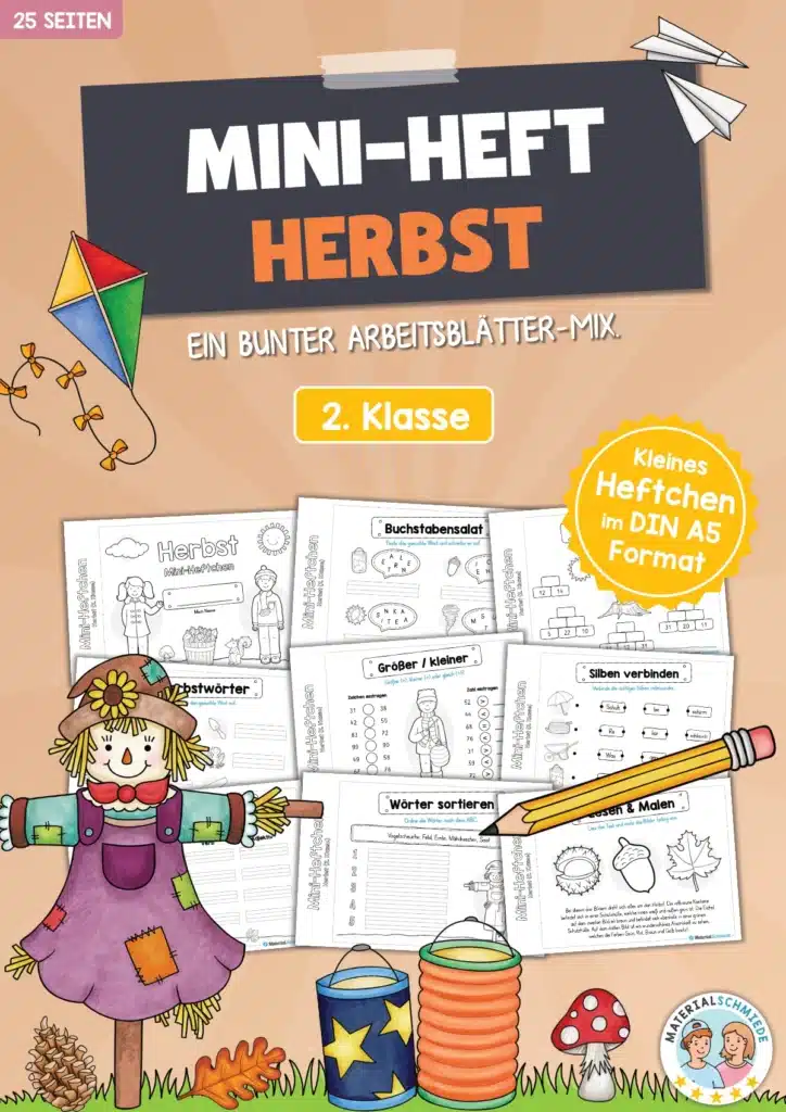 Mini-Heft: Herbst für die 2. Klasse (25 Arbeitsblätter)