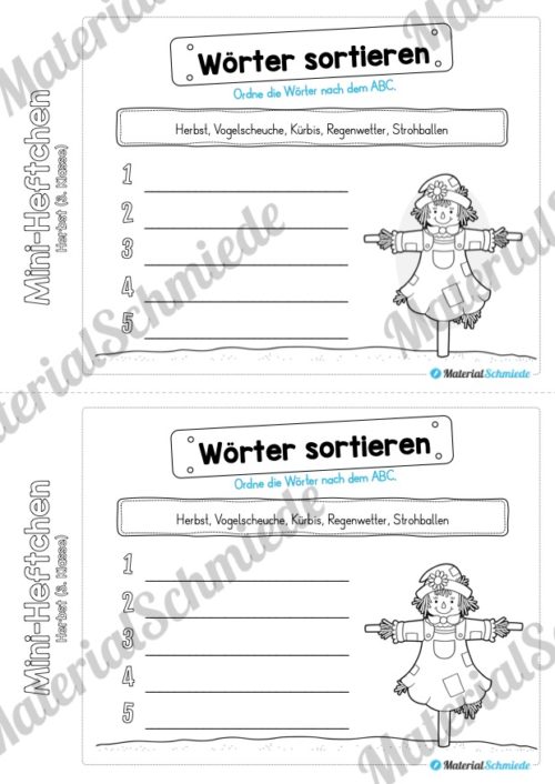 Mini-Heft: Herbst für die 3. Klasse (Wörter nach dem ABC sortieren)
