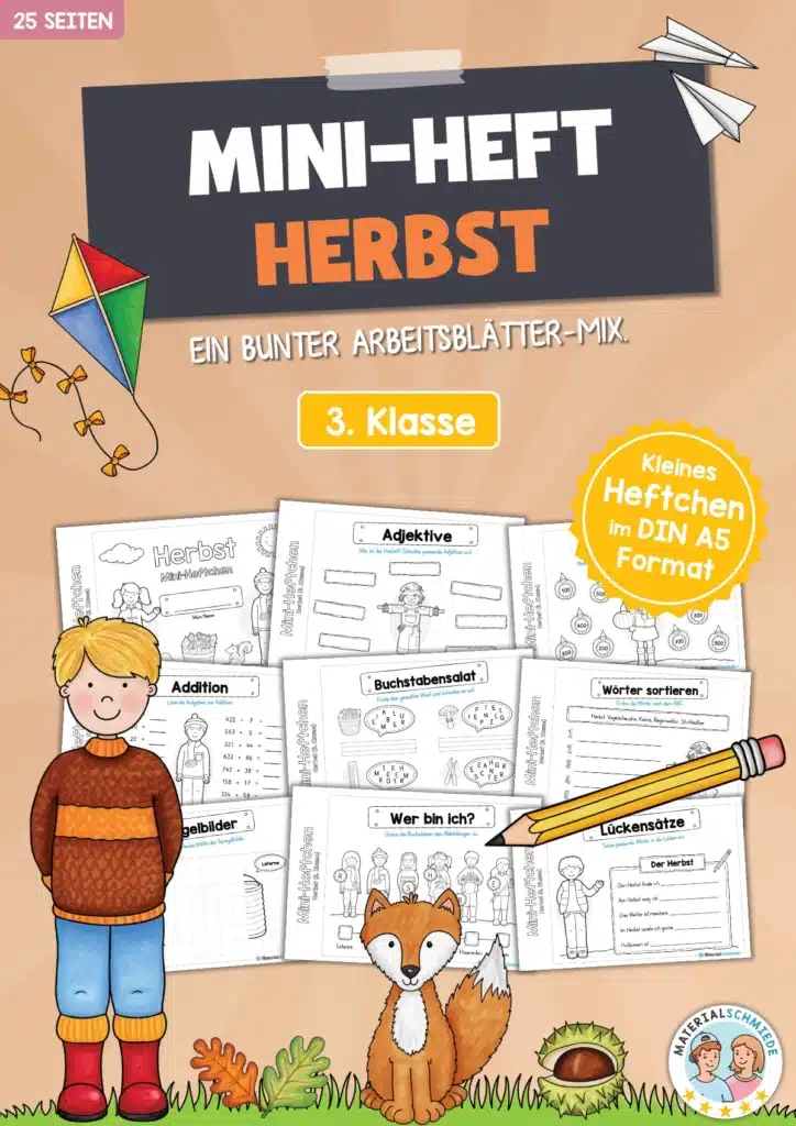 Mini-Heft: Herbst für die 3. Klasse (25 Arbeitsblätter)