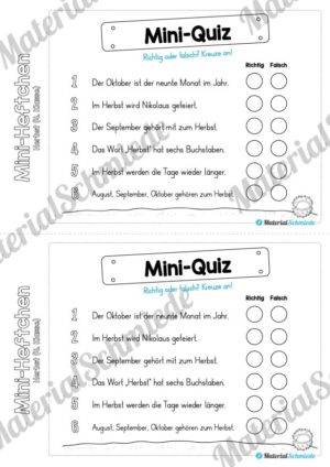 Mini-Heft: Herbst für die 4. Klasse (Mini-Quiz)