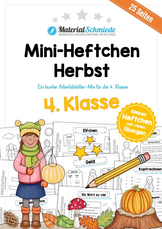 Mini-Heft: Herbst für die 4. Klasse (25 Arbeitsblätter)