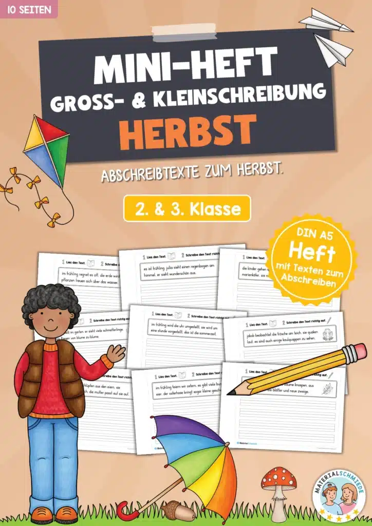 Mini-Heft: 10 Abschreibtexte zur Groß- und Kleinschreibung Thema Herbst