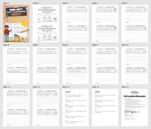 Mini-Heft: 10 Abschreibtexte zur Groß- und Kleinschreibung Thema Herbst (Überblick)