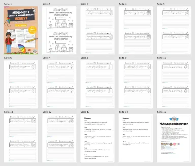 Mini-Heft: 10 Abschreibtexte zur Groß- und Kleinschreibung Thema Herbst (Überblick)