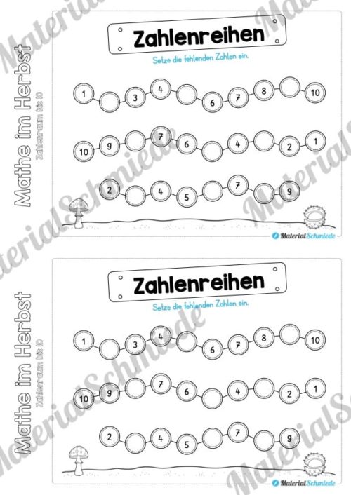 Mini-Heft: Mathe im Herbst - Zahlenraum bis 10 (Zahlenreihen)