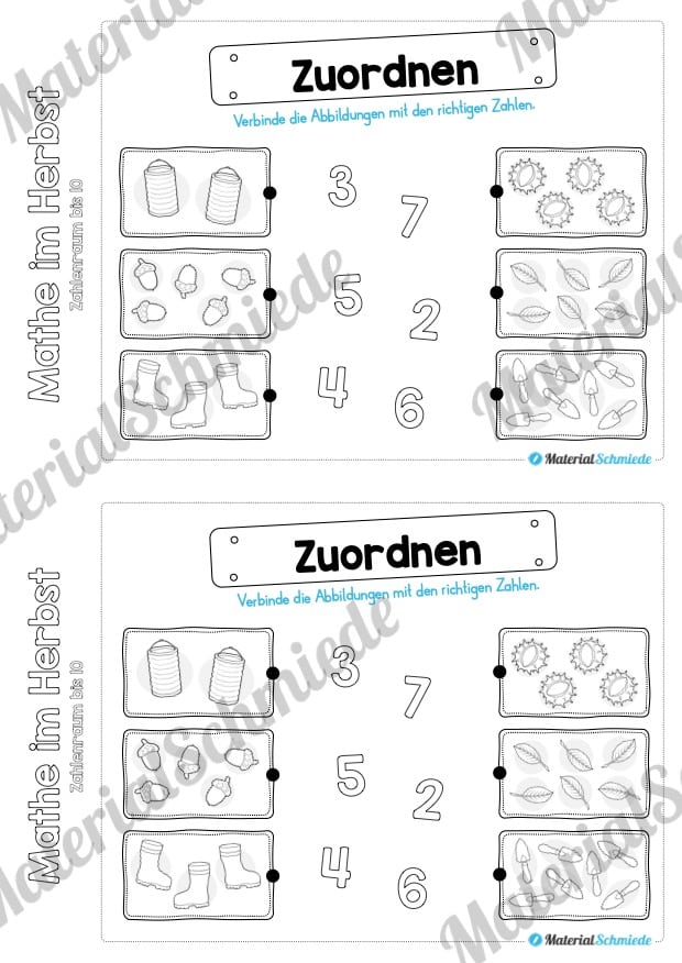 Mini-Heft: Mathe im Herbst – Zahlenraum bis 10 (Zählen und zuordnen)