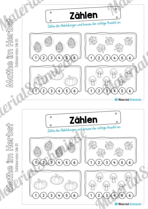 Mini-Heft: Mathe im Herbst - Zahlenraum bis 10 (Zählen und ankreuzen)