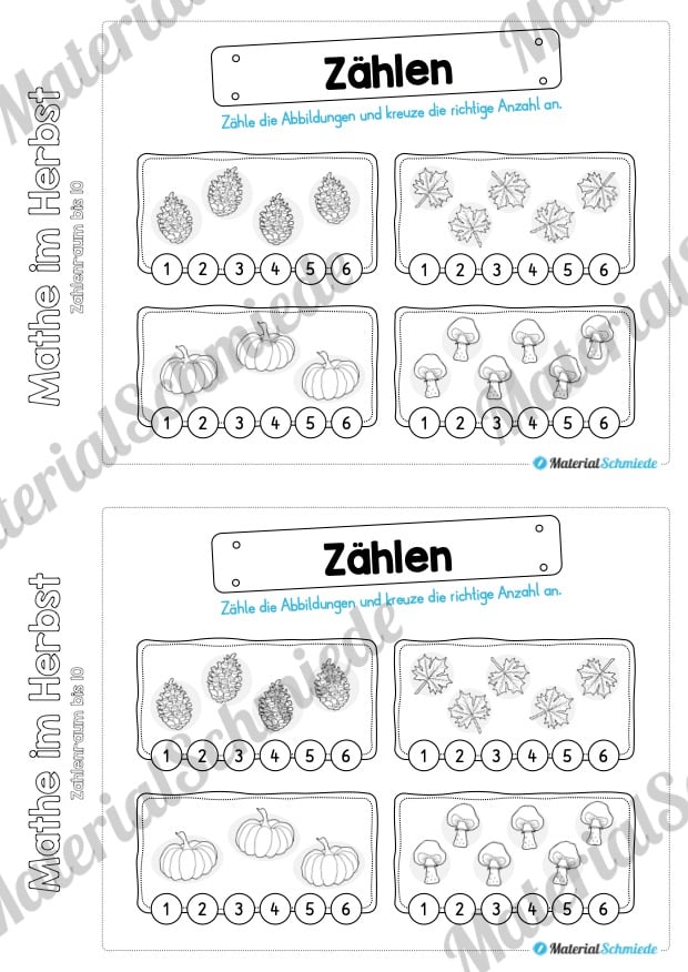 Mini-Heft: Mathe im Herbst – Zahlenraum bis 10 (Zählen und ankreuzen)