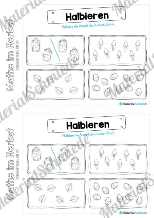 Mini-Heft: Mathe im Herbst - Zahlenraum bis 10 (Halbieren)