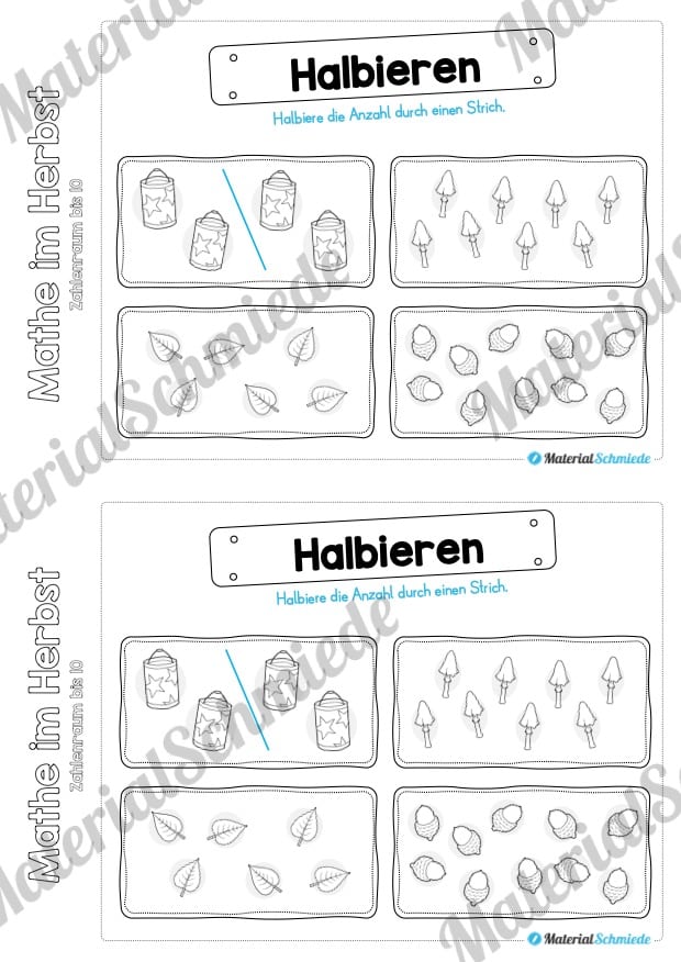 Mini-Heft: Mathe im Herbst – Zahlenraum bis 10 (Halbieren)