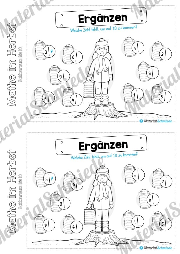 Mini-Heft: Mathe im Herbst – Zahlenraum bis 10 (Zahlen ergänzen)