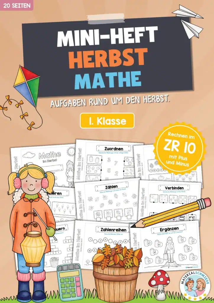 21 Seiten: Mathe Herbst-Heftchen (Zahlenraum bis 10)