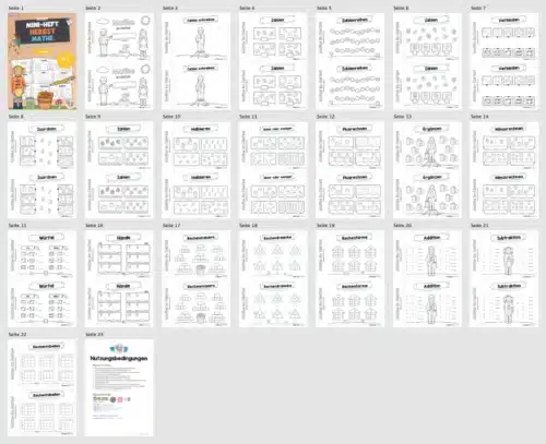 21 Seiten: Mathe Herbst-Heftchen (Zahlenraum bis 10) - Überblick