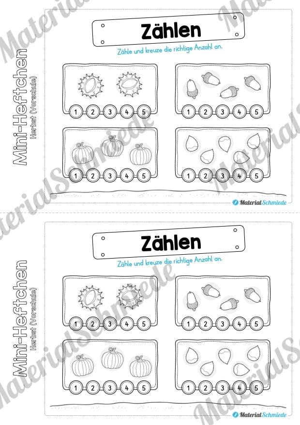 Mini-Heft: Herbst für die Vorschule (Zählen und ankreuzen)