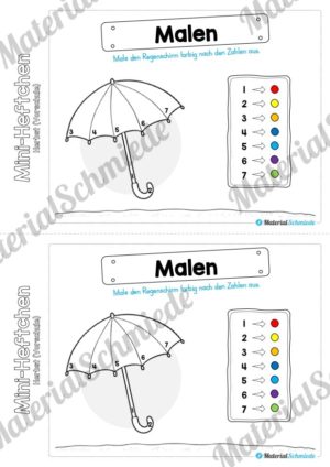 Mini-Heft: Herbst für die Vorschule (Regenschirm ausmalen nach Zahlen)