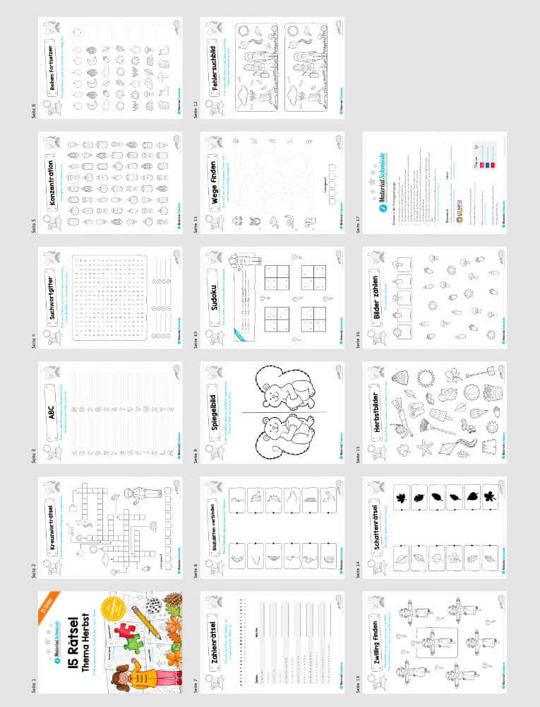 15 Rätsel zum Herbst für die 1. und 2. Klasse (Überblick)