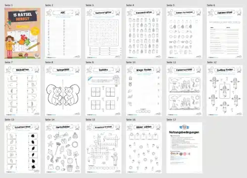 15 Rätsel zum Herbst (1. & 2. Klasse) - Überblick