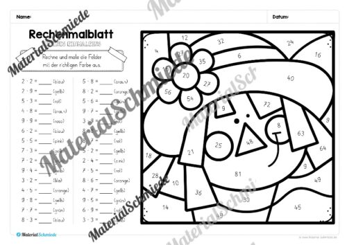 8 Rechenmalblätter zum Herbst: Kleines Einmaleins (Vorschau 01)