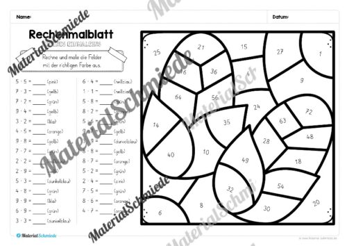 8 Rechenmalblätter zum Herbst: Kleines Einmaleins (Vorschau 02)