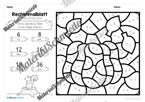 8 Rechenmalblätter zum Herbst: Kleines Einmaleins (Vorschau 05)