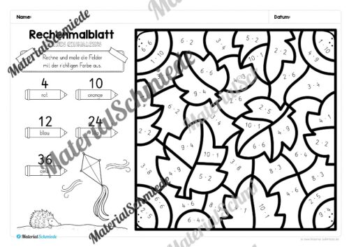 8 Rechenmalblätter zum Herbst: Kleines Einmaleins (Vorschau 06)