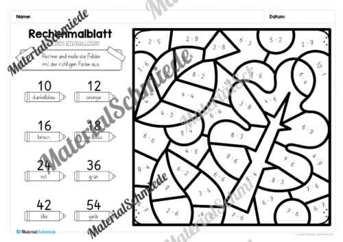 8 Rechenmalblätter zum Herbst: Kleines Einmaleins (Vorschau 07)
